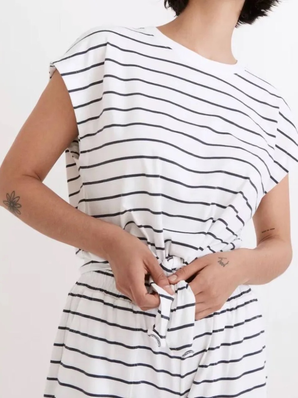 Madewell Striped Tie-Front Women’s Top - White/Black